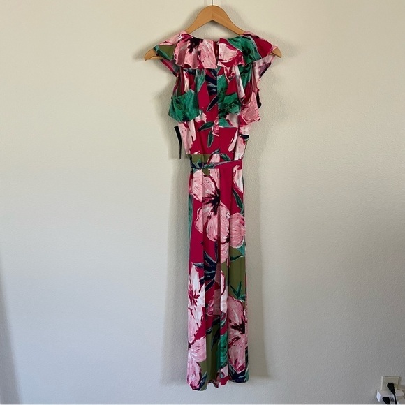 NWT Maggy London Ruffle V-Neck Floral Print Maxi Dress Cold Shoulder Size 4P - Picture 12 of 13